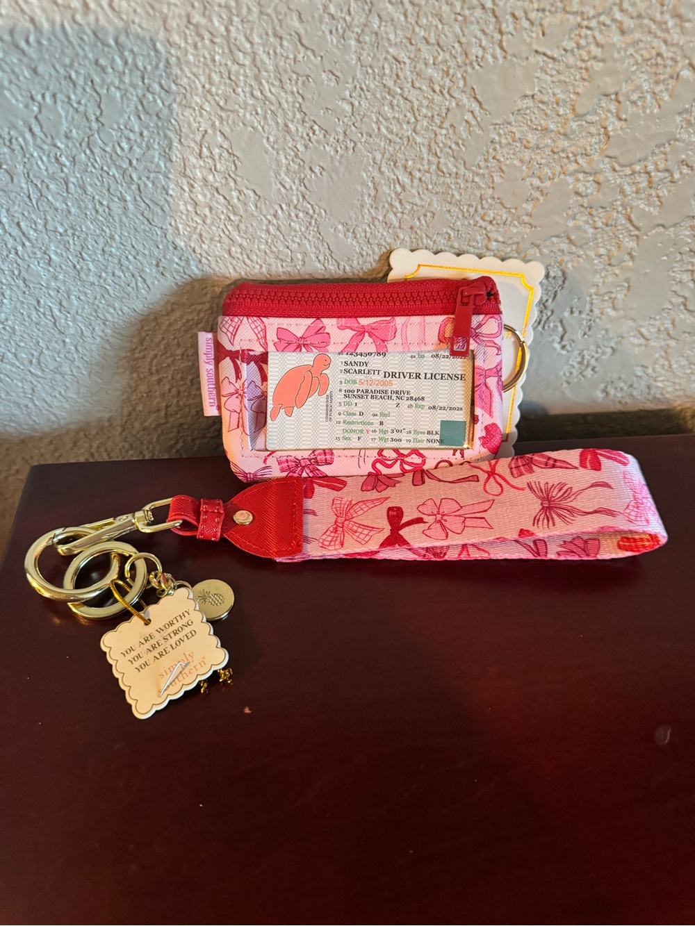 Simply Southern Pink Ribbon ID Wallet Wristlet with Keyring